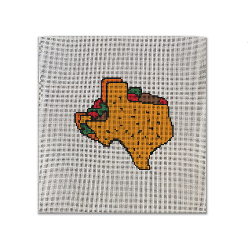 A Texas themed needlepoint canvas that looks like a taco