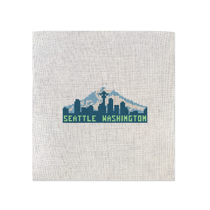 A Seattle Washington Needlepoint canvas design featuring the Seattle skyline