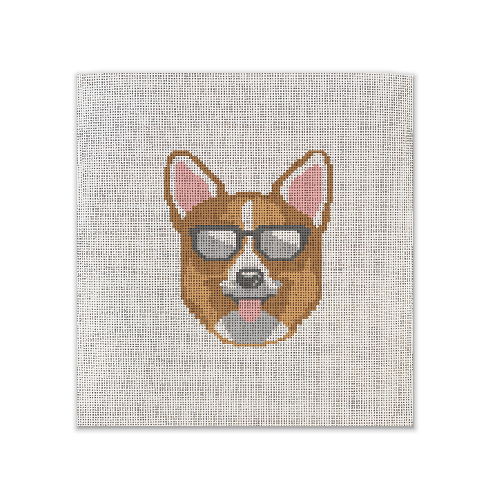 Corgi In Sunglasses Needlepoint Canvas