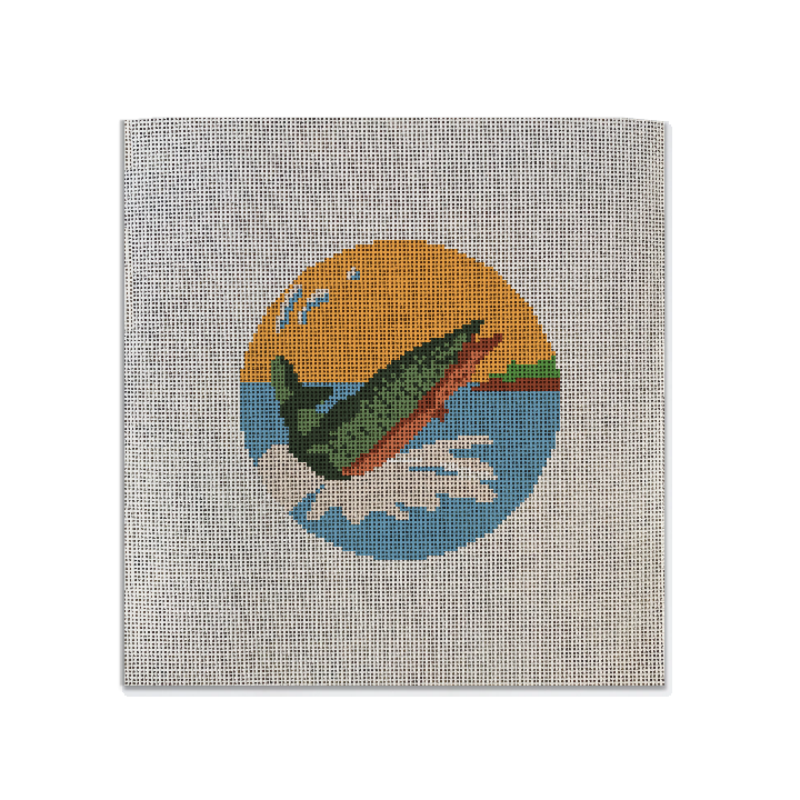 Needlepoint canvas with a small mouth bass fish design