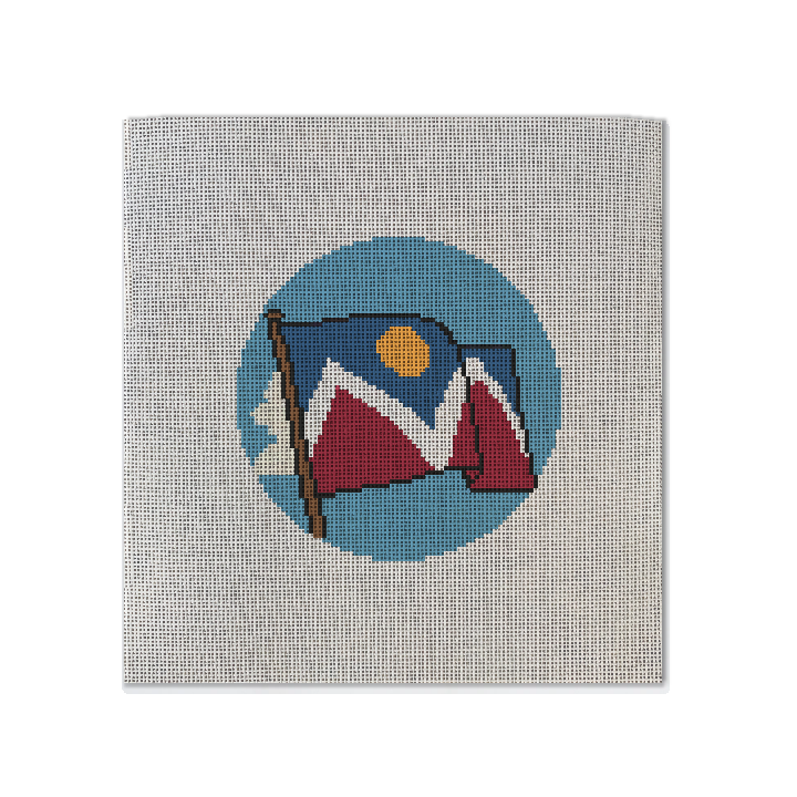 Denver, CO Flag 4" Round Needlepoint Canvas
