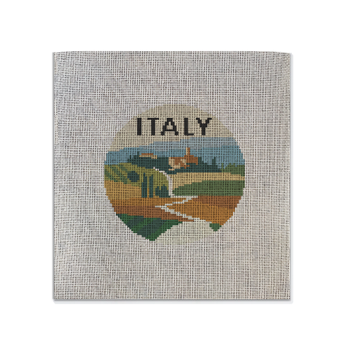 Needlepoint canvas with a design of an Italian countryside